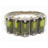 Sterling silver baguette cut 5-stone green