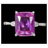 Sterling silver rectangular cut pink topaz ring