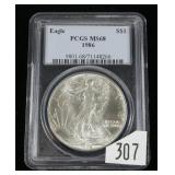 1986 Silver Eagle, PCGS slab certified MS-68
