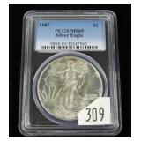 1987 Silver Eagle, PCGS slab certified MS-69