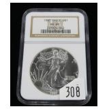 1987 Silver Eagle, NGC slab certified MS-69