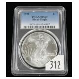 1998 Silver Eagle, PCGS slab certified MS-69