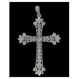 Sterling silver milgrain cross with diamond