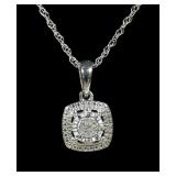 Sterling silver diamond cluster pendant with 18"