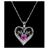 Sterling silver heart shape "Mom" pink topaz