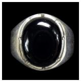 Sterling silver flush set black onyx ring, size 10
