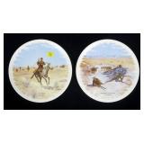 Pair Frederic Remington plates, "The Flight,"