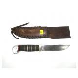 Hunting knife with leather sheath, 11.25"
