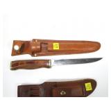 2- Knives: Schrade 9.5" stag handle with leather