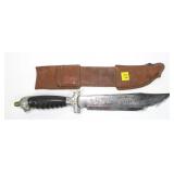 Lot, three knives with leather sheaths