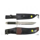 Lot, two Bowie and survival knives with sheaths