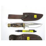 Lot, two hunting knives with sheaths