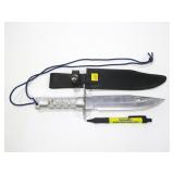 Lot, three knives with leather sheaths