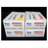 4- Boxes of Federal GoldMedal 9m Luger 124-grain