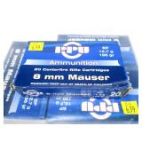 4- Boxes of PPU 8mm Mauser 196-grain SP cartridges