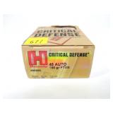 Box of Hornady Critical Defence .45 Auto 186-grain
