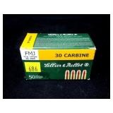 Box of .30 Carbine 110-grain FMJ cartridges