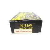 Box of .40 S&W 180-grain JHP cartridges