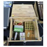Lot: Wooden Ammo Box with assorted Shot Shells,