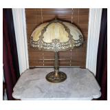 Vintage 6-panel slag glass table lamp,