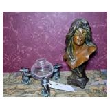 Lot: 13" H. Plaster Bust, and Glass bowl with