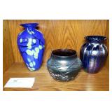 Lot: 3 Art glass vases, signed,