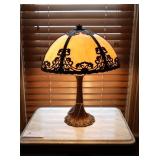 Vintage 6-panel slag glass table lamp,