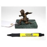 Bronze angel on marble base, 3.5" H.