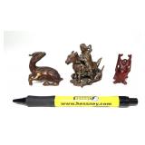 Lot: 2 Oriental bronzes and wooden Buddha