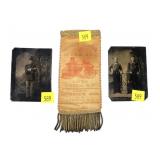 Lot, 2 military tin types and fireman