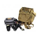 Lot, Backpack with compass and Nikon camera with