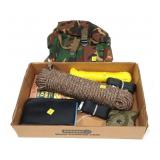 Lot, rope, small knapp sack, compass, books