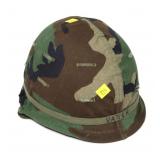 Military combat helmet with liner and camo cover,