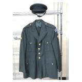 Post-WWII Army tunic, overcoat, visro hat
