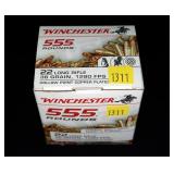 Box of Winchester .22 LR hollow point cartridges,