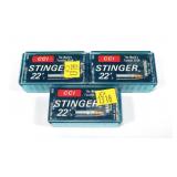 3- Cases CCI Stinger .22 LR cartridges, 100 per