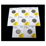 8- U.S. 3-cent nickels: 1871, 1872, 2-1873, 1874,
