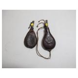 Pair leather flasks, one as is