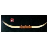 Texas Longhorn horn and leather mount, 64"