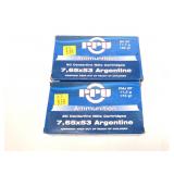 2- Boxes of PPU 7.65 x 53 Argentine 174-grain