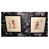 Pair of Mixed media oriental framed art