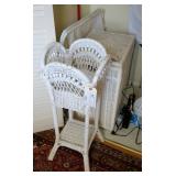 Lot, Wicker covered hamper 21" W. X 26" H.