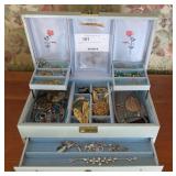 Lot, jewelry box with costume and sterling