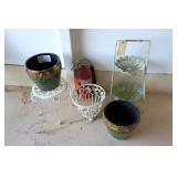 Lot, Jardiners, iron plant stand, and rack