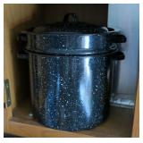 Lot, includes vintage enamel double boiler,
