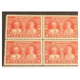 Canada #213, #215 Blocks of 4 Mint Never Hinged