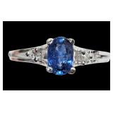 14K White gold 0.65 ct. oval cut blue sapphire