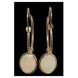 10K Yellow gold hoop earrings with oval cut opal
