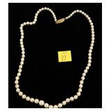 14K Yellow gold clasp 19" graduated pearl necklace