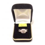 Sterling silver halo style diamond ring